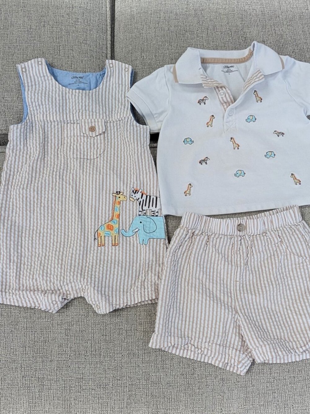 3 Piece Baby Safari Jungle Summer Outfit, 24 months, Little Me brand - romper, s